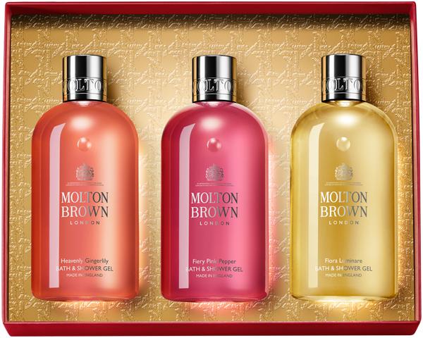 Molton Brown Floral & Spicy Body Care Bath & Shower Gel Collection Heavenly Gingerlily + Fiery Pink Pepper + Flora Luminare