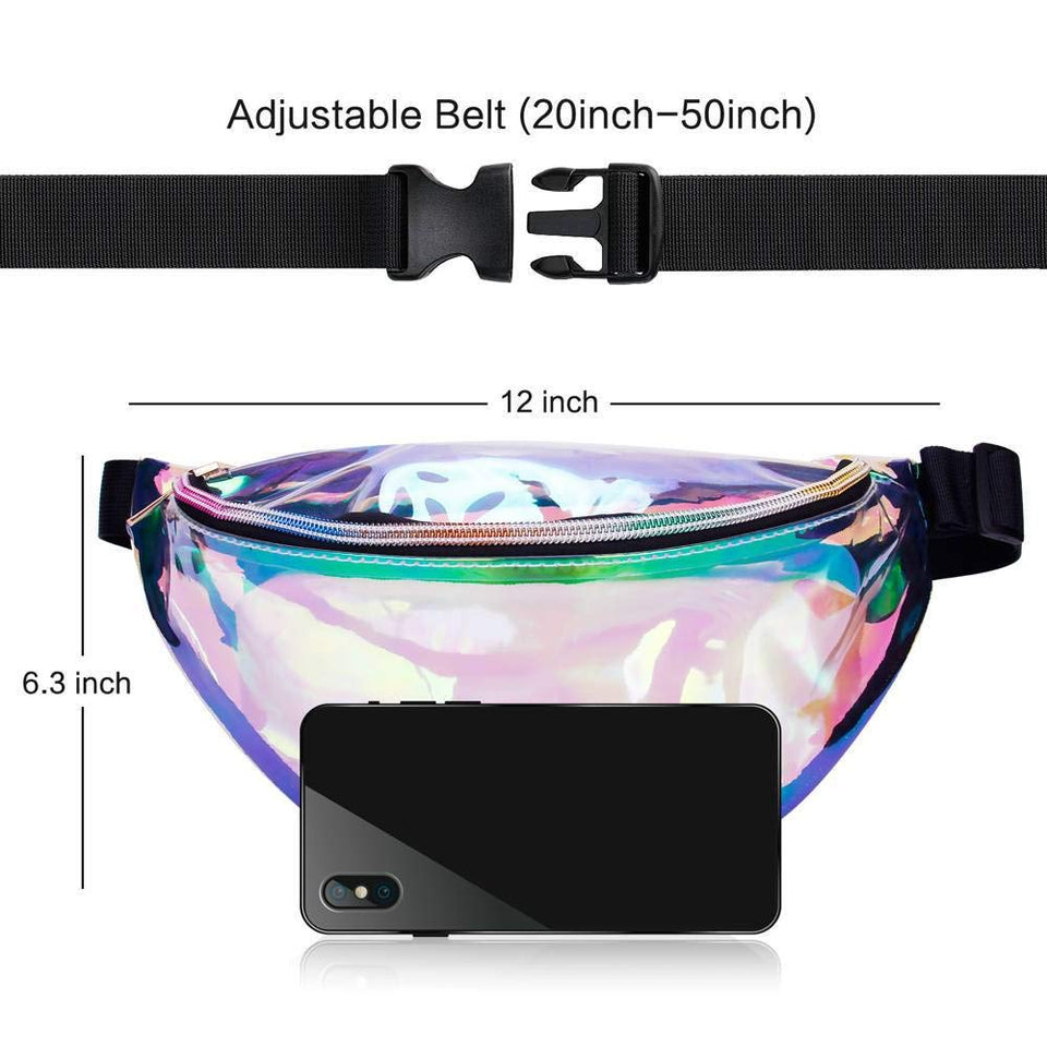 Clear Holographic Fanny Pack-Iridescent Fanny Pack Women, Rave Festival Waist Pack by BECCA