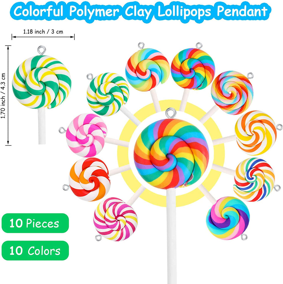 70 Pieces Colorful Candy Pendant Charm, Includes 35 Pieces Gummy DIY Bear Charm Pendants 25 Pieces Sweet Candy Pendant 10 Pieces Lollipop Shape Polymer Clay Charms for Art Craft Jewelry Making