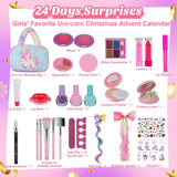 Makeup Advent Calendar 2026 for Girls, 24pcs Kids Beauty for Ages 6 24 days of washable cosmetics, brushes, lip gloss and unicorn bag, beginner dress-up, pretend play, Christmas fun