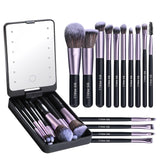 Travel Makeup Brush Set 14 Pcs Foundation Powder Concealers Eye Shadows Makeup Set with LED light Mirror