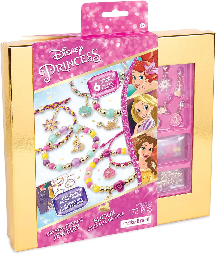 Disney Princess Crystal Dreams Jewelry Kit - DIY Bead & Charm Bracelet Set with Swarovski Crystals, Includes Supplies & Exclusive Princess Book - Create 6 Bracelets, Ages 8 and Up