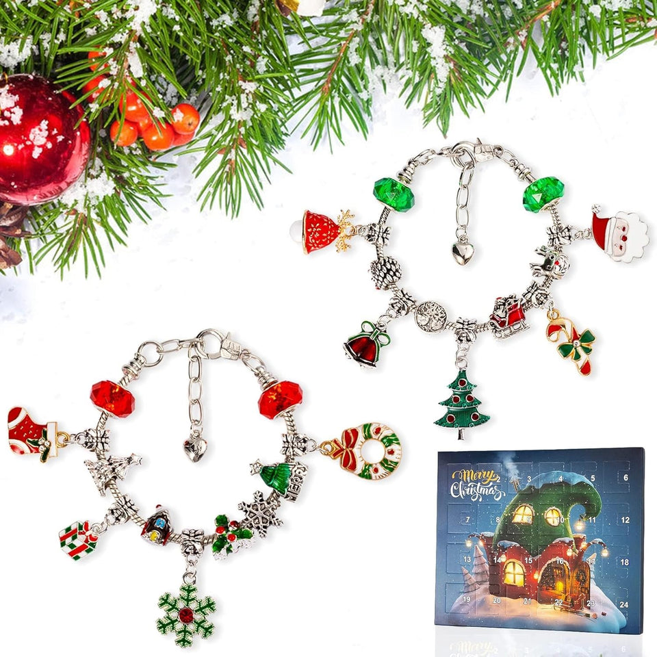 Christmas Advent Calendar Bracelets 2024 for Girls 24 Days Xmas Countdown Calendar DIY Jewelry Making Kit Gift: 22 Charm Beads, 2 Bracelets for Kids Teens Women