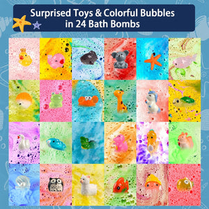 Bath Bombs Advent Calendar - 24 pieces - Kids with Surprise Toys Inside, Countdown Calendar Scented Bath Bombs with Land & Sea Animal Toys, Spa Birthday Christmas Gift for Children Boys Girls