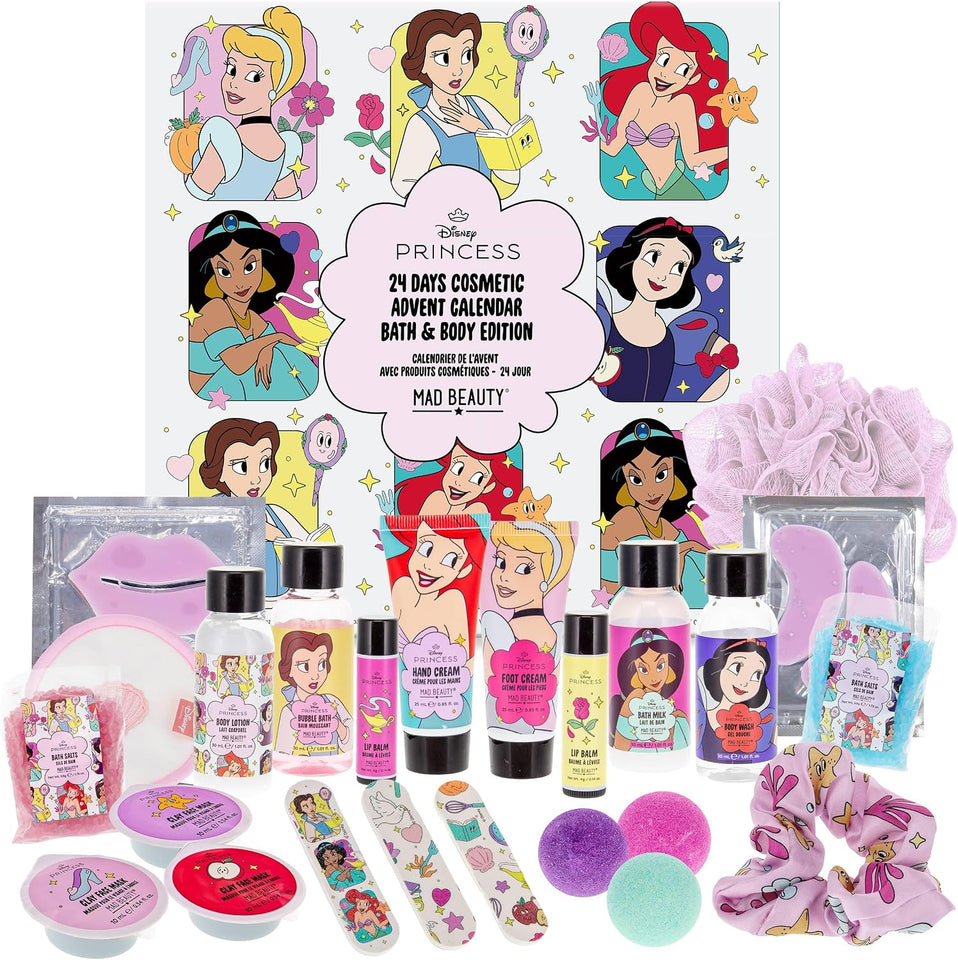 Beauty Disney Princess 24-Day Christmas Advent Calendar | Includes Face Masks, Skincare, Bath, and Beauty Products | Cruelty-Free Cosmetics