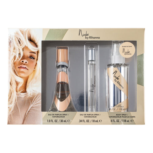 Nude by Rihanna 3 Piece Set: 1 oz  Eau de Perfume Spray + 0.34 oz Travel Spray + 4 oz Body Spray