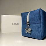 Dior Denim Toiletry Bag Dopp Kit Pouch Makeup Travel case with Zipper