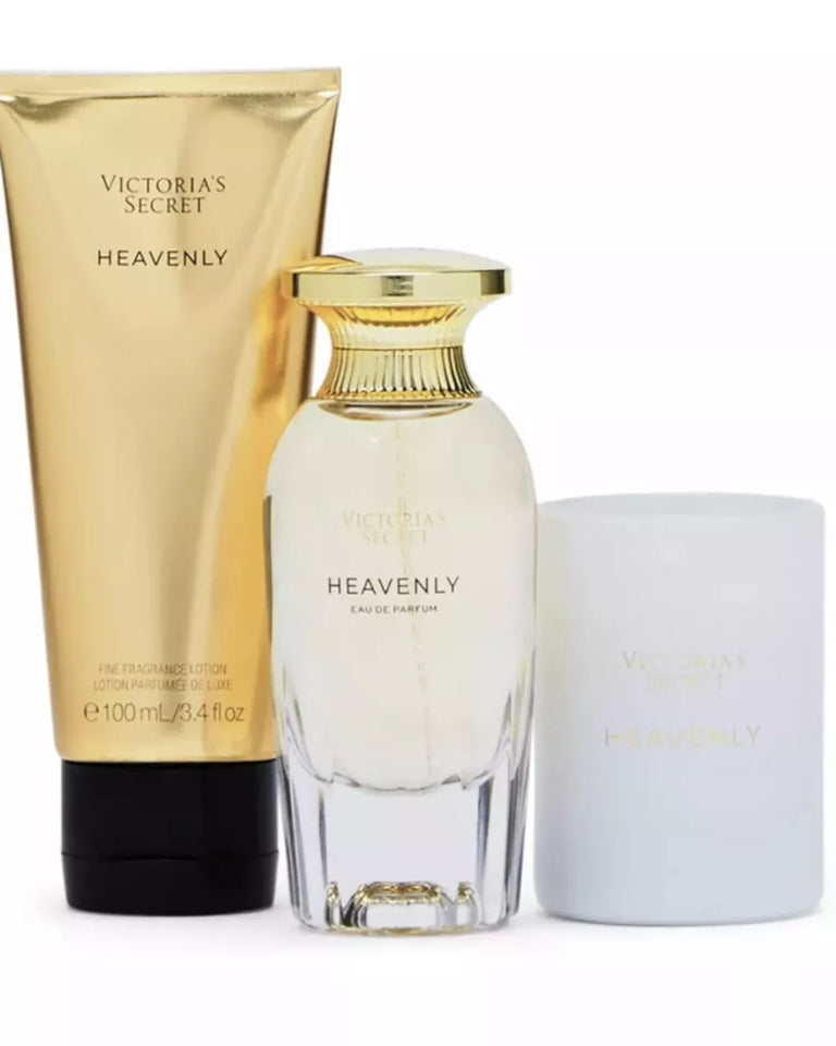 Victoria's Secret Heavenly 3 Piece Luxe Fragrance Gift Set: 1.7 oz. Eau de Parfum, Travel Lotion, & Candle