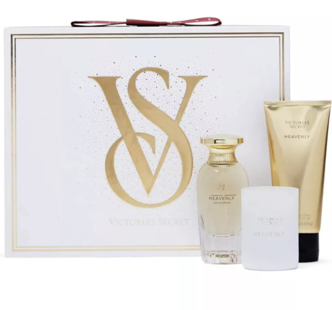 Victoria's Secret Heavenly 3 Piece Luxe Fragrance Gift Set: 1.7 oz. Eau de Parfum, Travel Lotion, & Candle