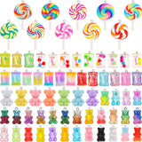 70 Pieces Colorful Candy Pendant Charm, Includes 35 Pieces Gummy DIY Bear Charm Pendants 25 Pieces Sweet Candy Pendant 10 Pieces Lollipop Shape Polymer Clay Charms for Art Craft Jewelry Making