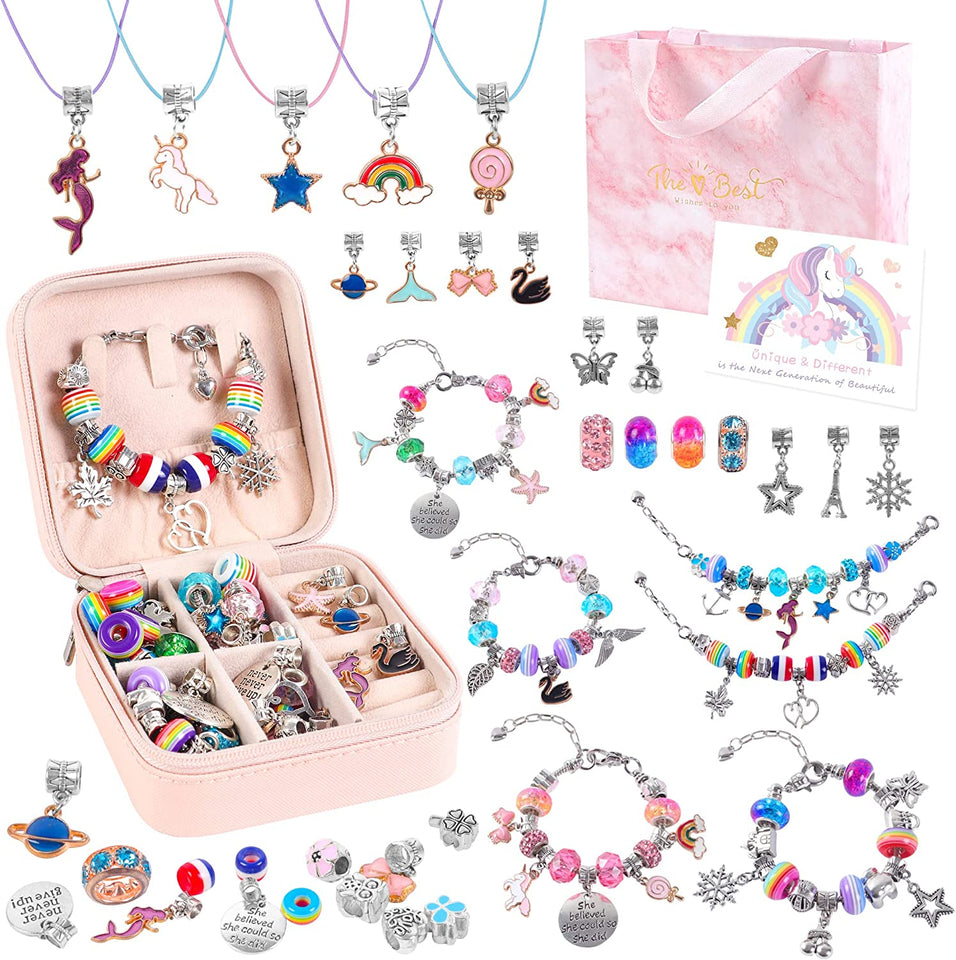 Fudotis 190 Pcs Charm Bracelet Making Kit , Unicorn Mermaid Crafts Gifts Set  Charm Bracelets Kit DIY Jewelry Making Supplies with Beads, Pendant,  Bracelets, Necklace Cords for Girls Ages 6-12 : Amazon.in: